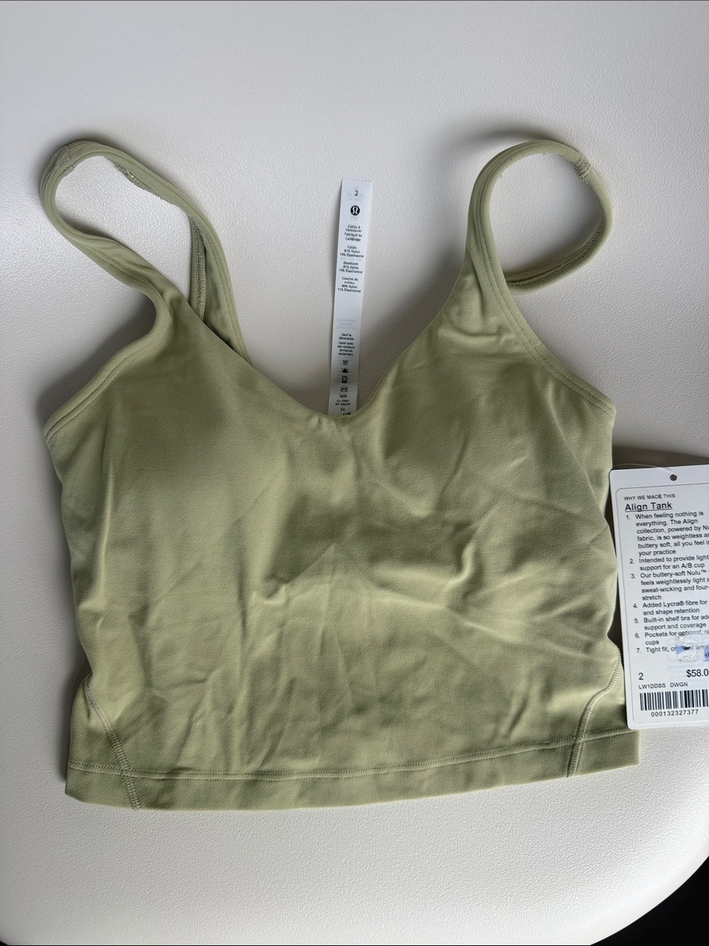 NWT Align Tank Crop Top - light Green